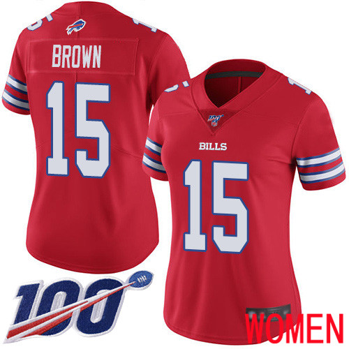 Women Buffalo Bills 15 John Brown Limited Red Rush Vapor Untouchable 100th Season NFL Jersey